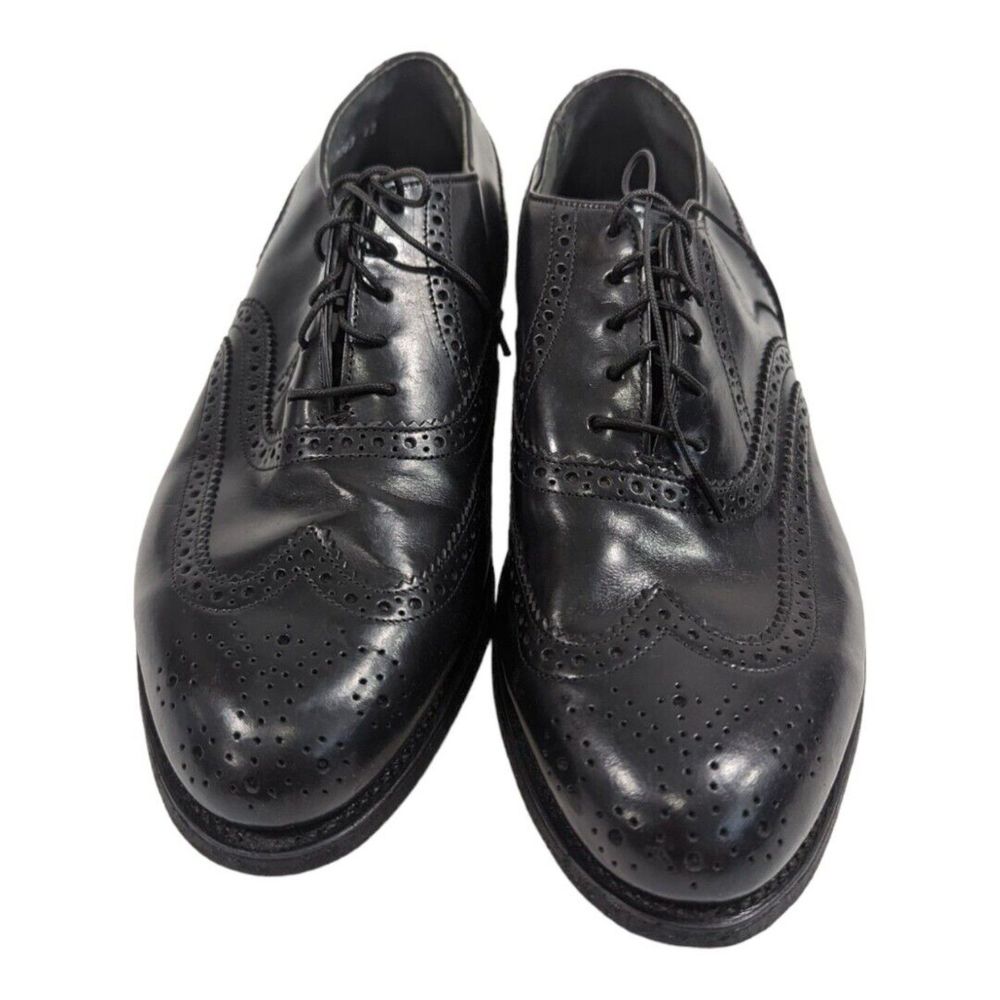 USA MADE Men's Shoes HANOVER Wingtip Oxford Sz 8.5 EEE Black Leather - Picture 2 of 8